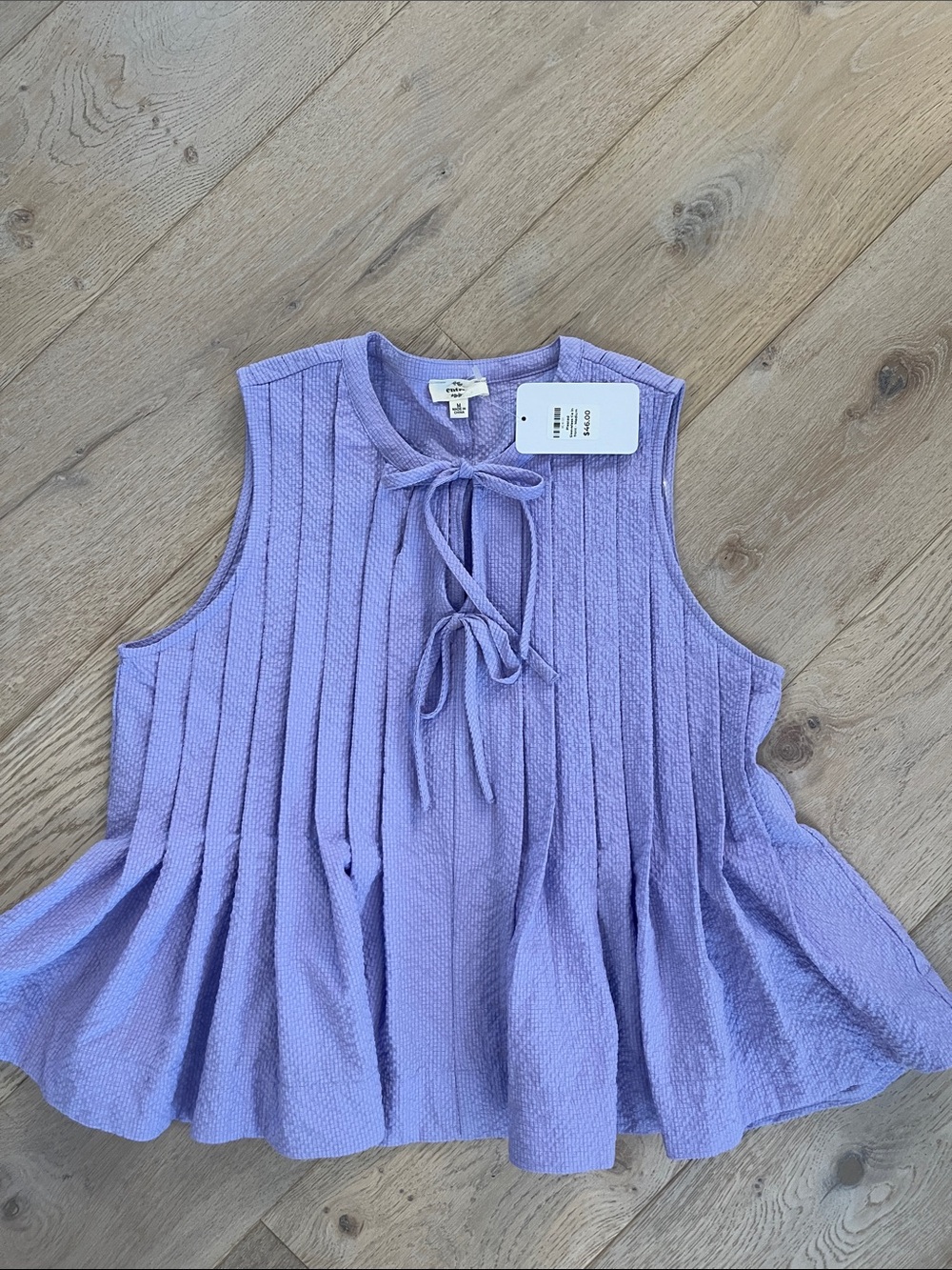 entro Lilac Pleated Tie-Front Sleeveless Top NWT